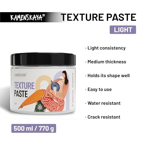KAMENSKAYA Light Texture Paste 16.9 fl oz / 500 ml – Acrylic Modeling Paste for Canvas, White Texture Medium for Acrylic Painting, Crack-Resistant, Sandable, Made in EU - color: Light Texture, size: 16.9 Fl Oz (Pack of 1)