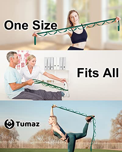 Tumaz Stretching Strap, 10-Loop Non-Elastic Yoga Strap | Designed for stretching, yoga, Pilates and rehab with 10 loops, durable webbing and a longer 79-inch design - color: Green Lite