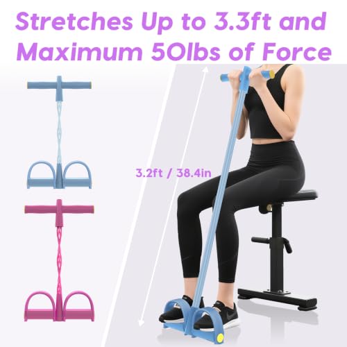 Pedal Resistance Band with Handles, 6-Tubes Natural Rubber Exercise Band - color: Full Blue