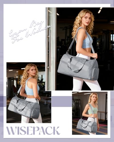 Gym Bag for Women with Shoe Compartment Lightweight Travel Duffle Bags Carry on Bag Overnight Weekender Duffel Bag with Wet Pocket Personal Item Travel Bag Tote Bag Workout Dance Bag Grey - color: E12-Grey