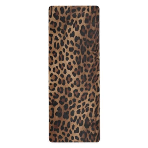 Leopard Print Yoga Mat Non Slip Natural Rubber Fitness Exercise Mat for Home Workout Gym Stretching Pilates Mats with Carrying Bag 71" x 26"