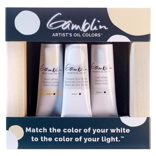 Gamblin Artist Grade Oil, Set of 37ml tubes in Warm, Titanium-Zinc, and Cool White, in a pre-primed wood panel (101104)