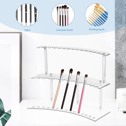 30-Slot Acrylic Pen Holder & 2 Tier Detachable Display Stand for Pens | Makeup Brush Organizer Holder,Pencils & Brushes Display Holder