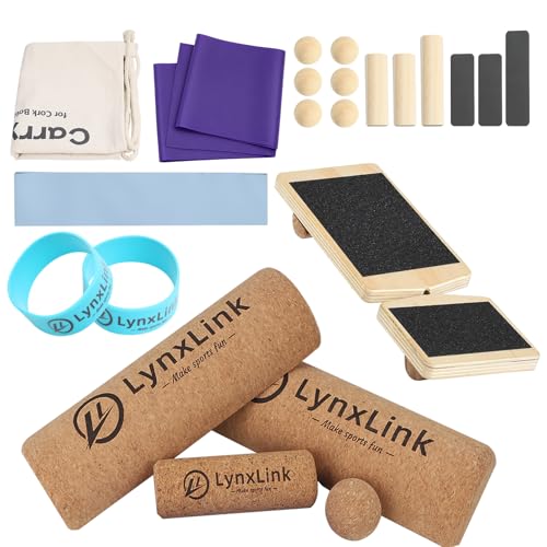 Professional Foot & Ankle Trainer, Modular Cork Slack Board with Progressive Stability Bars for Plantar Fasciitis Relief, Mobility & Balance Training, Balance Board Set Non-Slip Wooden Single Leg Support, Fits Size 8-12
