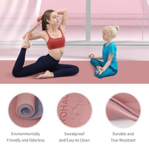 8mm Thick Yoga Mat Non Slip for Women Men | 72"x28" mat for gym, pilates, studio. POE, reversible, non-slip, tear-proof, odorless, easy-clean, strap. - color: Dark Powder+Dark silve