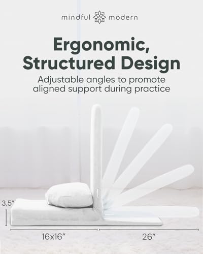 Mindful Modern Folding Pro Meditation Chair - Adjustable Meditation Seat with Back Support and Half Moon Buckwheat Meditation Cushion - Comfortable Mindfulness Living Room Floor Chair - color: Classic White