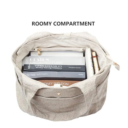 ESVAN Yoga Tote Bag Mat bag Women Shoulder Bags Carryall Tote for Travel Office Workout Gym Nurse Beach - color: Linen Beige