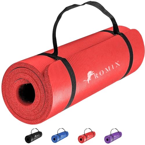 ROMIX Yoga Mat Thick 10Mm, Non-Slip Exercise Mat, 72 X 24 In, NBR - color: Red