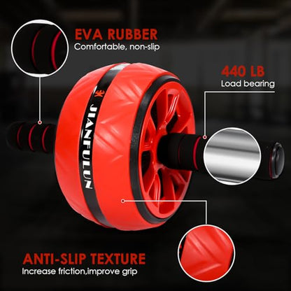 Ab Roller Wheel, Ab Workout Equipment for Abdominal & Core Strength Training, Home Gym Fitness Exercise Wheels for Women Men, with 2 Grip Strength Trainer & Knee Pad Accessories