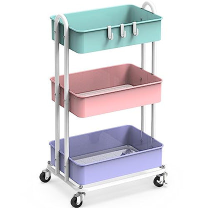 Simple Houseware 3-Tier Heavy Duty Metal Utility Rolling Cart, Multicolor - color: Muticolor