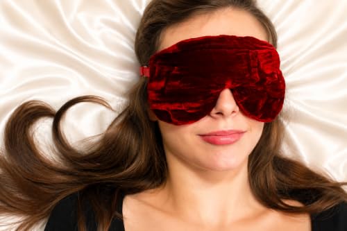 Handmade Opulence Yoga Eye Pillow - Weighted Flaxseed Fill, Lavender Aromatherapy, Satin & Velvet, Adjustable Strap - Ideal for Meditation & Restful Sleep - Ruby Red - TEMFL-RD - color: Ruby Red