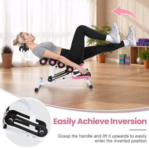 Mini Inversions Tables with Adjustable Back Support, Portable Inversion Table, Lumbar Decompression Table, Heavy-Duty Steel Frame Yoga Stool, Compact Foldable Back Stretcher, 350lbs Capacity A
