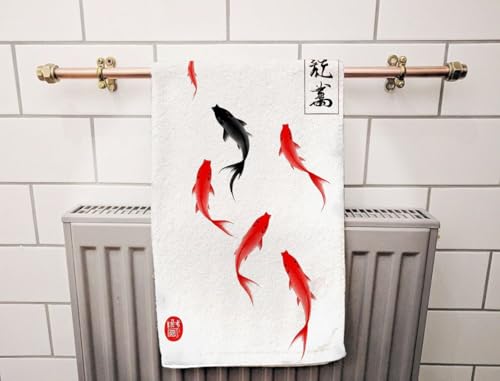 Fish Classic Chinese Carp Pond Beach Towel Nature Ink Artistic Face Towels Suit Travel Sports Pool Swimming Bath Camping Spa Gym Yoga,15x30 Inch - color: Fish Classic Chinese Carp Pond