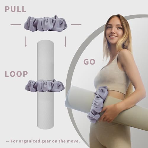 Yoga Mat Scrunchie – Stylish Yoga Mat Strap – Stretch-Fit for All Standard Mats – Lightweight, Travel-Friendly(Mat Excl.) - color: Purple