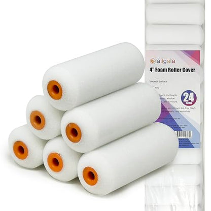 Allgala Foam Paint Roller, 24 Pack 4 inch Shedless High Density Foam Mini Paint Roller Cover for Trim Wall Funiture Doors Cabinets, Cupboards - size: 4" Foam (Pack of 24)