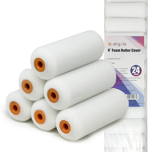 Allgala Foam Paint Roller, 24 Pack 4 inch Shedless High Density Foam Mini Paint Roller Cover for Trim Wall Funiture Doors Cabinets, Cupboards - size: 4" Foam (Pack of 24)