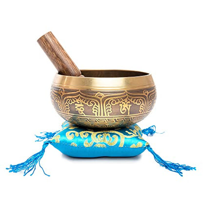 Tibetan Singing Bowl Set - Easy To Play Authentic Handcrafted For Meditation Sound Chakra Yoga Healing 4 Inches By Himalayan Bazaar (Gold & Turquoise) - color: Gold - Turquoise