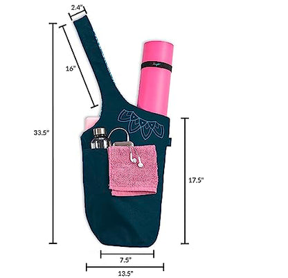 Yoga Mat Bag & Carrier with Pockets for Women | Holds yoga & pilates mats up to 72 in, Fits thick mats, Water bottle & zip pockets, 2 mat straps included, Gift-boxed - color: Teal 2 Tone