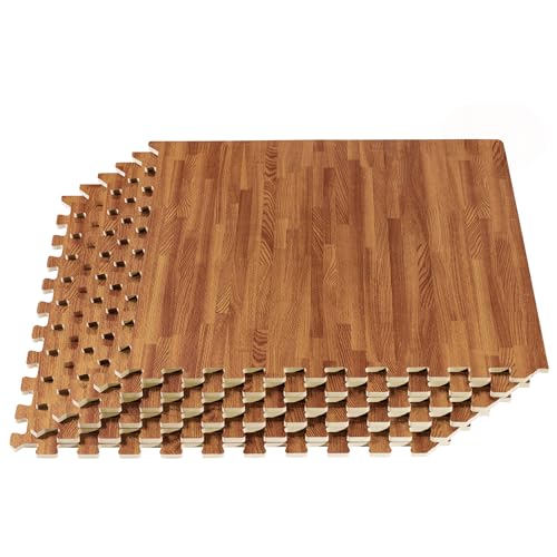 Forest Floor 3/8 Inch Thick Printed Foam Tiles, Premium Wood Grain Interlocking Foam Floor Mats, Anti-Fatigue Flooring – Stylish Flooring Solution - color: Mahogany, style: 100 Sq Ft