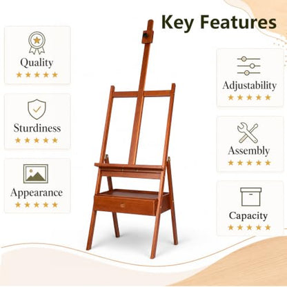 DJAR Medium Wooden H-Frame Art Easel with Storage Drawer, Walnut | Hold Canvas up to 34.6", Artist Painting Stand for Adults, Sturdy and Durable, Perfect for Home Studios & Classroom