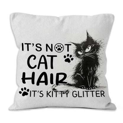 Funny Cat Pillow Cover 18x18, It's Not Cat Hair It's Kitty Glitter, Funny Kitty Pillow Covers for Couch Bedroom Home, Cats Mom Gifts - color: Cat Hair
