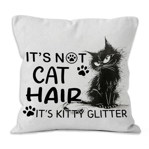 Funny Cat Pillow Cover 18x18, It's Not Cat Hair It's Kitty Glitter, Funny Kitty Pillow Covers for Couch Bedroom Home, Cats Mom Gifts - color: Cat Hair