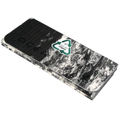 Oceanfoam Travel Workout Mat – 0.3" Thick Folding Exercise Mat for Yoga, Pilates, & Fitness – Non-Slip with Cotton Carrying Strap, Made with Sustainable Algae Foam – 24" x 72" (Black Marbled) - color: Black Marbled