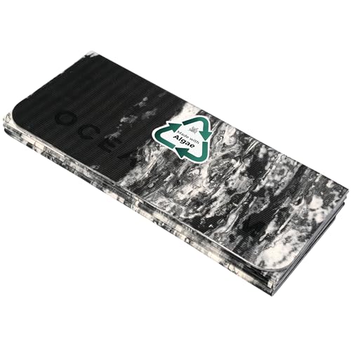 Oceanfoam Travel Workout Mat – 0.3" Thick Folding Exercise Mat for Yoga, Pilates, & Fitness – Non-Slip with Cotton Carrying Strap, Made with Sustainable Algae Foam – 24" x 72" (Black Marbled) - color: Black Marbled