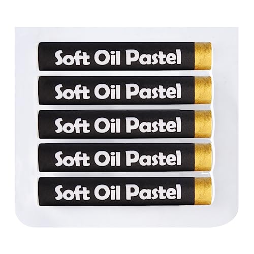 Mifuner Soft Oil Pastels Set (5 Sticks), Single Colors Heavy Oil Pastels Vibrant and Creamy,Pastel Art Supplies for Artists,Gallery Oil Painting Stick for Adult Art Drawing. Gold - color: Pastel-5pcs Gold