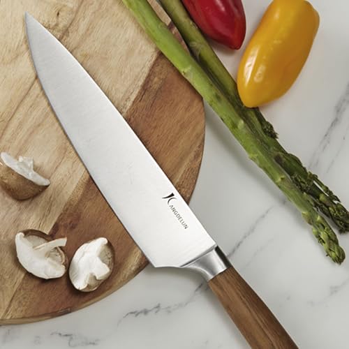 kangdelun Ultra Sharp 4-Piece Chef Knife Set, 50Cr15MoV High-Carbon Stainless Steel, Torrefied Brown Ash Wood Handles, Magnetic Gift Box