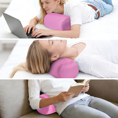Microbead Bolster Tube Pillows with Double Cover，Squish Bean Bed Microbead Pillow Soft Neck Back Lumbar Support Smooth Cool Touch Comfortable Fabric (Purple) - color: Purple