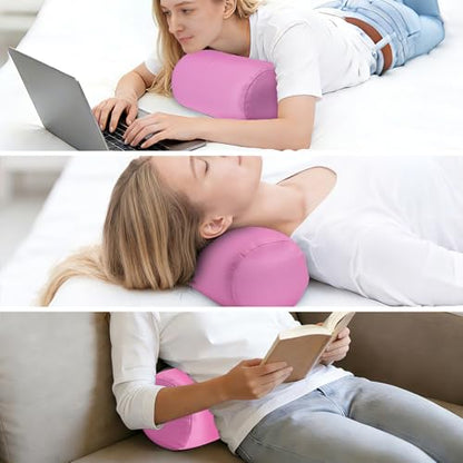 Microbead Bolster Tube Pillows with Double Cover，Squish Bean Bed Microbead Pillow Soft Neck Back Lumbar Support Smooth Cool Touch Comfortable Fabric (Purple) - color: Purple
