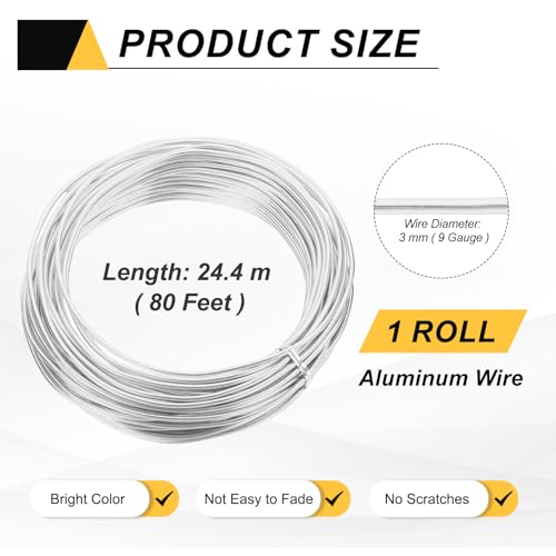 MECCANIXITY 9 Gauge 3mm Aluminum Wire, 80 Feet Bendable Metal Craft Armature Wire for Jewelry Making DIY Beading Floral Wreath Wrapping Sculpting, Silver Tone - color: Silver Tone, size: 9 Gauge x 80Ft