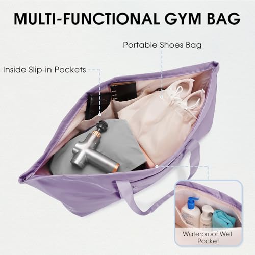 sportsnew Large Yoga Mat Bag Trolley Sleeve Gym Carrier Shoe Bag Wet Pocket | water-resistant fabric, large capacity,wide full-zip opening,separate shoe bag,2 yoga mat holder straps,multi-pocket storage - color: Purple