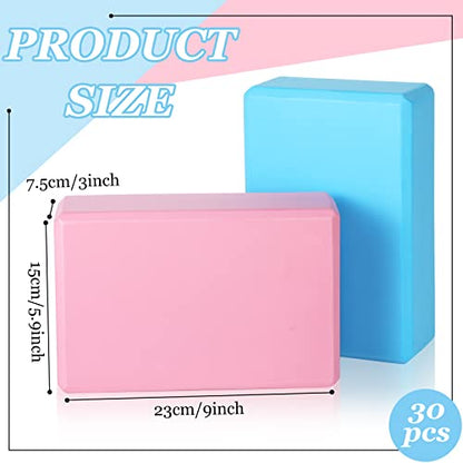 Meooeck 30 Pcs Yoga Blocks Bulk Eva Foam Block Pack, 9 x 6 x 3 Inch Exercise Brick Foam High Density Soft Non Slip Yoga Accessories for Exercise Pilates General Fitness and Workouts, Multicolor