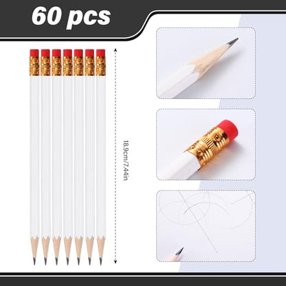 TecUnite 60 Pcs HB Pencils #2 Unsharpened Wood Cased Pencils with Eraser Hexagonal Pencil Cute Graphite No 2 Pen for Adults Gifts Exam School Office Sketching Learning(White, Gold) - color: White, Gold