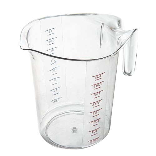 Restaurantware-Chef 101 4 Quart Measuring Jar, 1 Durable Measuring Beaker - Metric And Imperial Units, V-Shaped Spout, Clear Plastic Cup, Handle With Thumb-Grip, Tolerates Up To 248F - size: 9.50" × 7.25" × 9.50"
