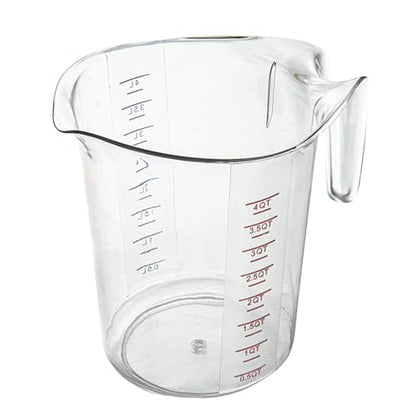 Restaurantware-Chef 101 4 Quart Measuring Jar, 1 Durable Measuring Beaker - Metric And Imperial Units, V-Shaped Spout, Clear Plastic Cup, Handle With Thumb-Grip, Tolerates Up To 248F - size: 9.50" × 7.25" × 9.50"