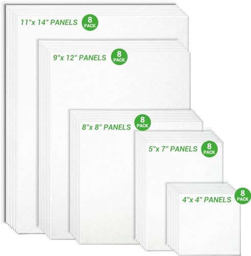 Ohuhu 40-Piece Multi Pack Canvas Panels, 4x4, 5x7, 8x8, 9x12, 11x14, Primed White Cotton Canvas for Acrylic, Oil, Gouache, Watercolor, Pastel, Tempera