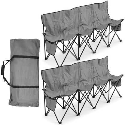 Kigley 2 Pack 4 Seat Folding Soccer Bench, Portable Sports Bench with Carry Bag and Side Pockets, 8 Person Sideline Chairs for Football Basketball Camping Practice Games(Gray) - color: Grey