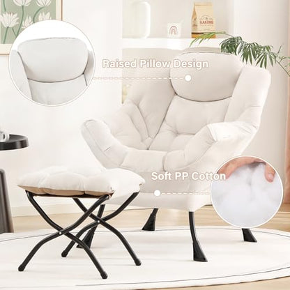 Tiita Lazy Chair with Ottoman, Comfy Reading Accent Chair, Beige - color: Peach Skin Beige
