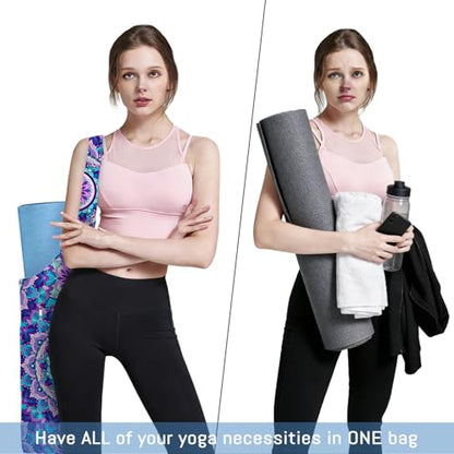 Mandala Yoga Mat Bag with Large Waterproof Zipper Pocket and Drawstring Pocket Long Tote Yoga Mat Carrier Holder Bags Fit Most Size Mats - color: Purple