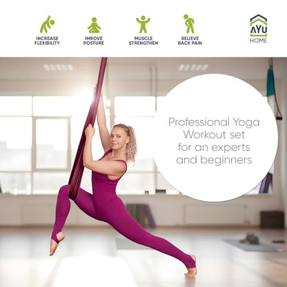 AyuHome Aerial Silks Yoga Swing Aerial Hammock Kit for Home | Premium aerial silks yoga swing kit with rigging hardware for aerial yoga, gymnastics, and home fitness - color: Aerial silk - Wine Red - New