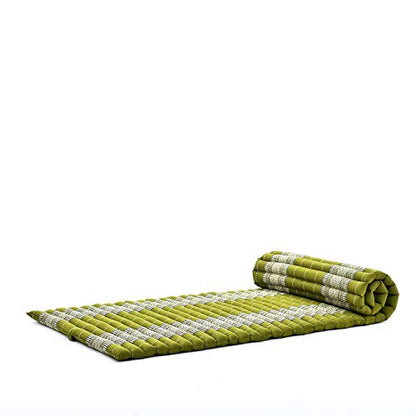 Leewadee - Foldable Floor Mattress - Japanese Roll Up Futon -Trifold Tatami Mat- Guest Floor Bed - Camping Mattress - Thai Massage Mat, Kapok Filled, 75 x 28 inches, Green | Foldable and breathable mattress for sleeping, yoga, meditation & massage. Ideal