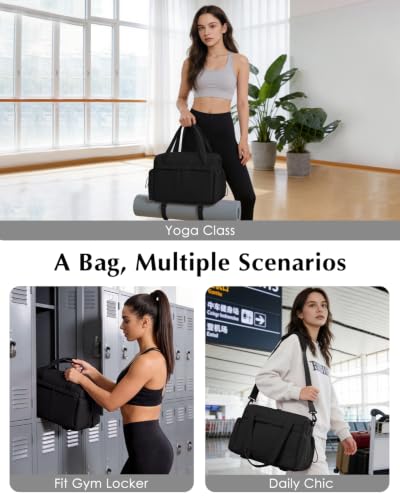 Small Gym Bag, Mini Gym Bag with Yoga Mat Holder & Wet Compartment, Black - color: Puffer Black