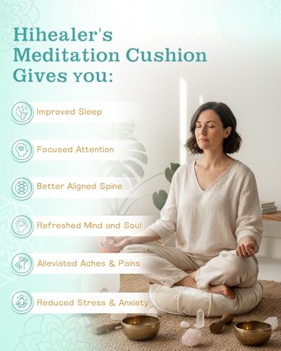 Hihealer Premium Crescent Meditation Cushion, Buckwheat Yoga Bolster Pillow - color: Cream
