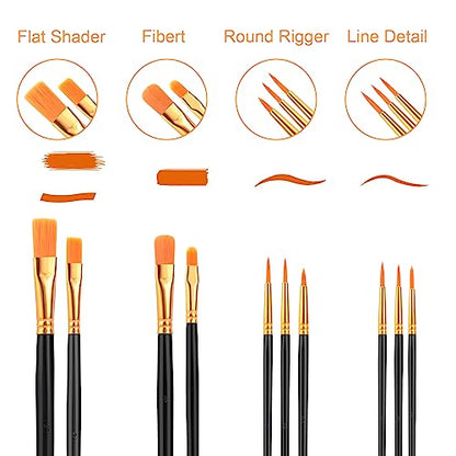 AROIC Acrylic Paint Brushes, 6 Packs / 60 pcs Nylon Hair Paint Brush Set | All Purpose Oil Watercolor Painting Artist Professional Kits (Black) - size: 60pcs-black