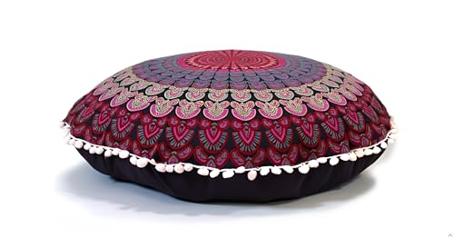 CRAFT KALA 22" Mandala Meditation Floor Pillows Cover Pouf Cover Round Seating Bohemian Mandala Cotton Floor Cushion Cover Outdoor Fireplace Seating Living Room Yoga Room Home Décor Pink - color: Pink