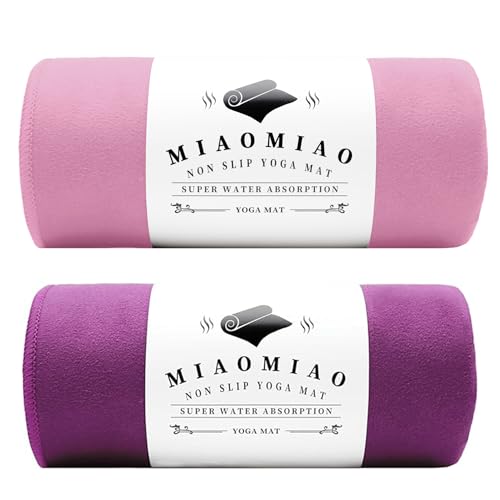 MIAOMIAO 2 Pack Non-Slip Hot Yoga Towel Set,Super Absorbent Microfiber in, 24.5" x 72" - Anti-Slip, Injury Free Design for Pilates, Yoga Mats, Exercise, and Fitness Gear Light Pink/Bright Purple - color: Z-light Pink/Bright Purple(2 Pack)