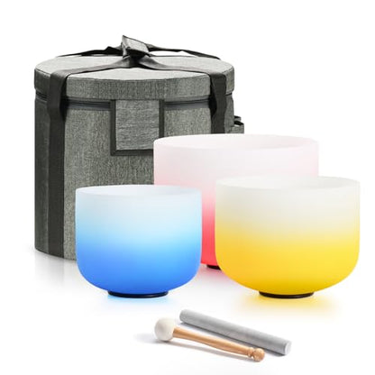 432HZ PCS Aria Gradient Crystal Singing Bowl Set of 3,GEC Note - size: 8"G 10"E 12"C